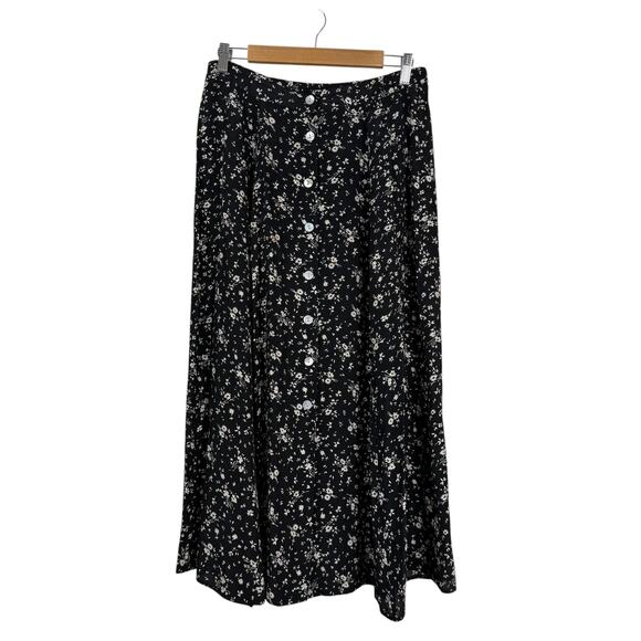 Vintage 90s Skirt Womens Medium Black Dark Floral  Romantic Boho Grunge *FLAWED* - Picture 1 of 11